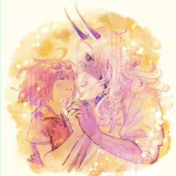 This is a pixiv picture whose title is 【skeb】アルジュナオルタとぐだ子.