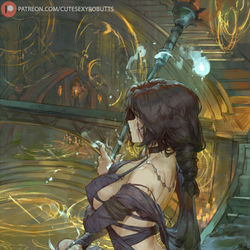 This is a pixiv picture whose title is 黒衣の火防女 maiden in black (DS).