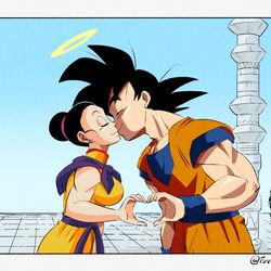 This is a pixiv picture whose title is Goku x Chichi 😘.
