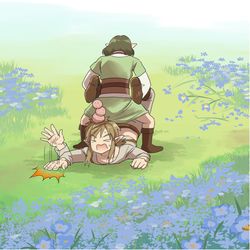 This is a pixiv picture whose title is お花畑で戯れる男女.