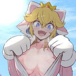 This is a pixiv picture whose title is 汗だくネコピーチ.