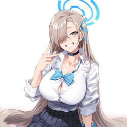 This is a pixiv picture whose title is 制服アスナがベッドに座ってるだけ.