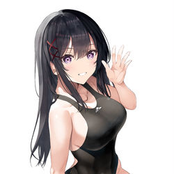 This is a pixiv picture whose title is 黒髪メイドさんの競泳水着差分です.