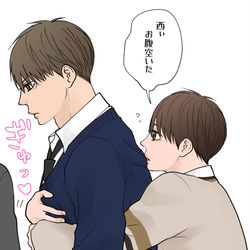 This is a pixiv picture whose title is 【妄想男子高校生】いつもの癖で？.