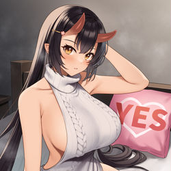This is a pixiv picture whose title is 誘惑の鬼娘.
