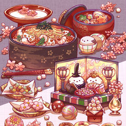 This is a pixiv picture whose title is シマエナガとひな祭り.