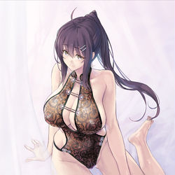 This is a pixiv picture whose title is 【ご依頼】チャイナ水着のお姉さん【他家様の子】.