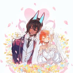This is a pixiv picture whose title is 【skeb】アルジュナオルタとぐだ子.