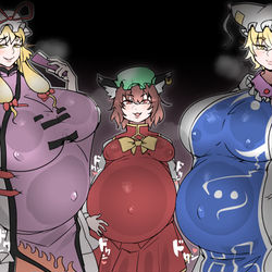 This is a pixiv picture whose title is 八雲家（全員臨月腹）.