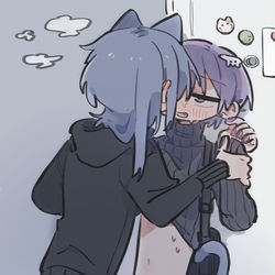 This is a pixiv picture whose title is 玄関でいちゃつく男.