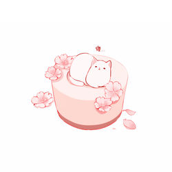 This is a pixiv picture whose title is 桜とねこのケーキ.