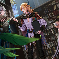 This is a pixiv picture whose title is 图书馆吵架.