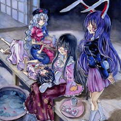 This is a pixiv picture whose title is 永遠亭でお月見.