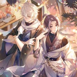 This is a pixiv picture whose title is go to the temple fair together.