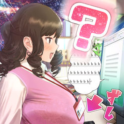 This is a pixiv picture whose title is おっぱいでキーボードを押しちゃうOLお姉さん.