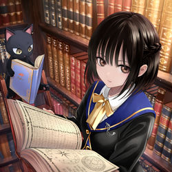 This is a pixiv picture whose title is 魔法学校の図書室.