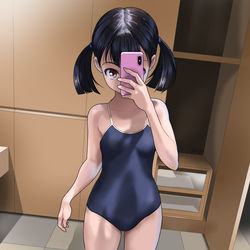 This is a pixiv picture whose title is 24歳になるのですが、スク水着てるとやっぱりきついですか？.