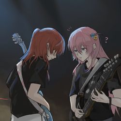 This is a pixiv picture whose title is 【孤獨搖滾/波喜多】間奏現場.