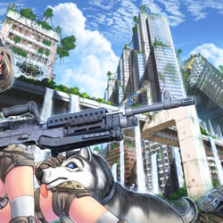 This is a pixiv picture whose title is 女子高生とM240B.