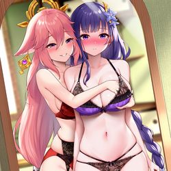 This is a pixiv picture whose title is 八重神子＆影.