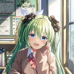 This is a pixiv picture whose title is 後ろの席の初音さん.
