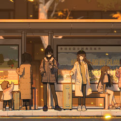 This is a pixiv picture whose title is 云兮的旅程-公交站台.