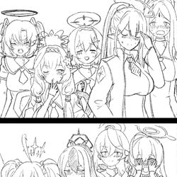 This is a pixiv picture whose title is 最後に駆け寄ってきた先生を見た生徒達の反応.