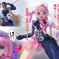 This is a pixiv picture whose title is 仮面変身ヒーローは怪人の特殊能力で徐々に変身ヒロインへとTSする.