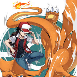 This is a pixiv picture whose title is レッド&リザードン.