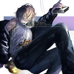 This is a pixiv picture whose title is 【skeb】タバコ、酒、笑顔.