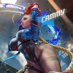 This is a pixiv picture whose title is キャミィ Cammy breaking back  嘉米伸展.