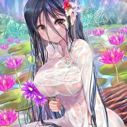 This is a pixiv picture whose title is 濡れ透けアオザイ娘さん.