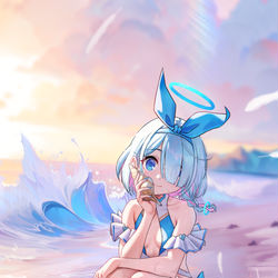 This is a pixiv picture whose title is ここを見てください、先生💙.