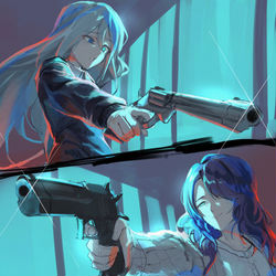 This is a pixiv picture whose title is 二人とも物騒だった場合.