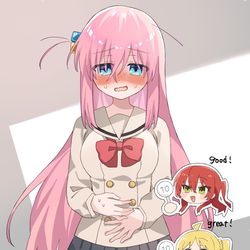 This is a pixiv picture whose title is 喜多ちゃんの制服を着た後藤ひとり.