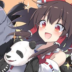 This is a pixiv picture whose title is パンダに癒される霊夢さん.