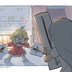This is a pixiv picture whose title is (転天) Intense Sword(?) Fight.
