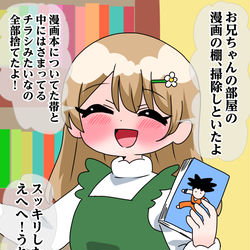 This is a pixiv picture whose title is 善意100％の妹　俺の棚勝手に掃除編.