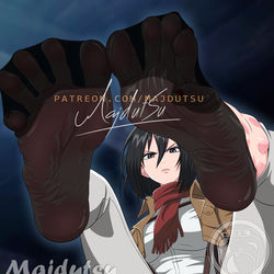 This is a pixiv picture whose title is Mikasa Feet - Stockings.
