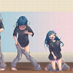 This is a pixiv picture whose title is 彼女のいたずらで女の子に変えられていく彼氏TSシークエンス.