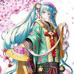 This is a pixiv picture whose title is 初音ミク アンサンブル　 清廉十二単.
