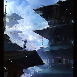 This is a pixiv picture whose title is 邏?｡懊?塔に居座っている腐敗した神と目を合わせてはいけないよ.