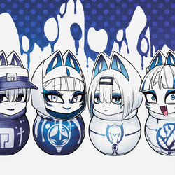 This is a pixiv picture whose title is びゃッ首姿の4人組.