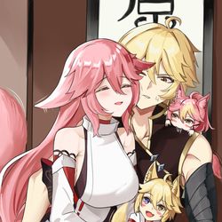 This is a pixiv picture whose title is Aether & Yae.