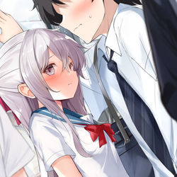This is a pixiv picture whose title is 「あの…お兄さん…近いです…💦」.