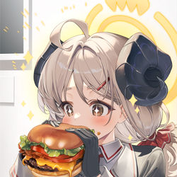 This is a pixiv picture whose title is イズミとバーガー.