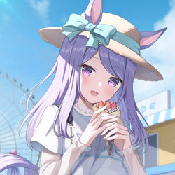 This is a pixiv picture whose title is クレープに喜ぶマックイーン.