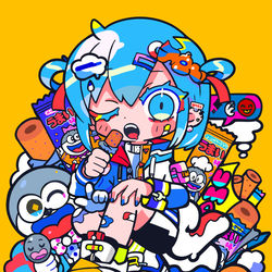 This is a pixiv picture whose title is うまい棒×クリエイターのコラボ.