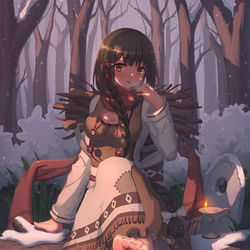 This is a pixiv picture whose title is 光脚走雪地的少女与冻得通红的脚.
