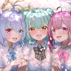 This is a pixiv picture whose title is 仲良しの三人、春が来た.